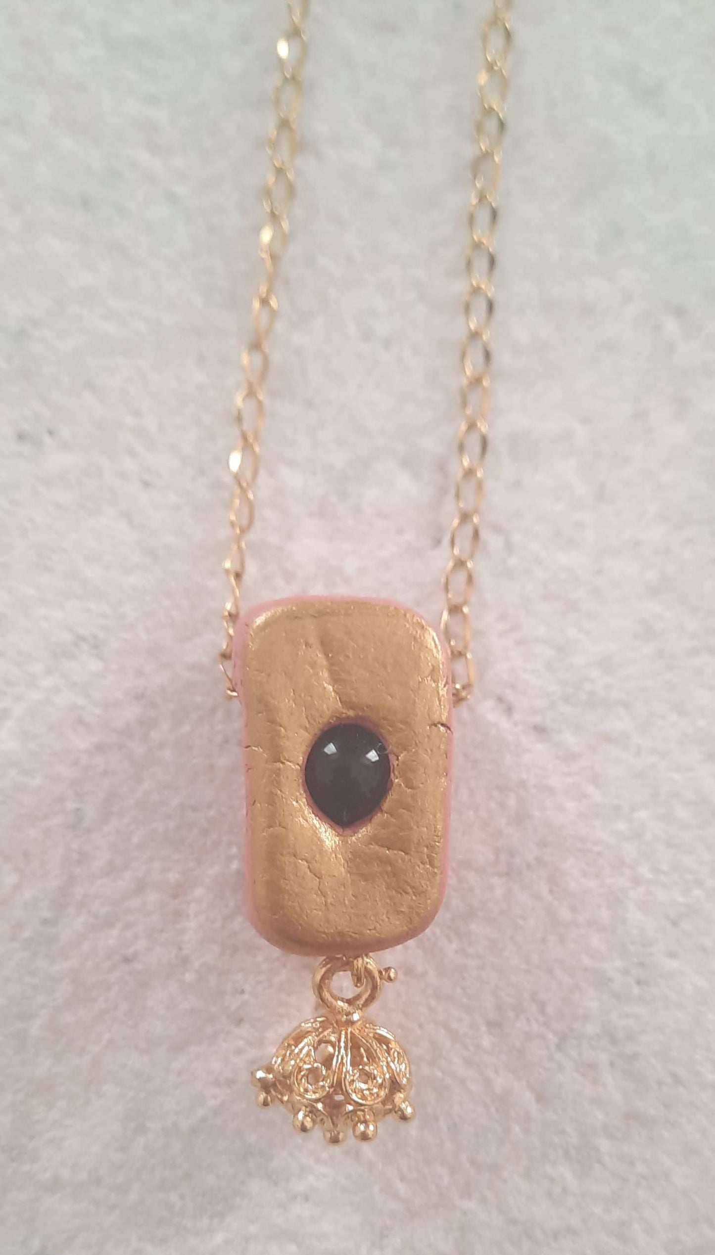 Jewel necklace Element Obsidian-Button gold