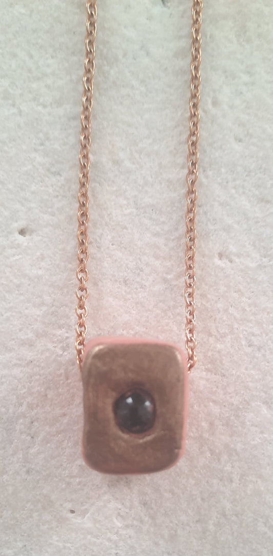 Jewel necklace Obsidian pendent bronze