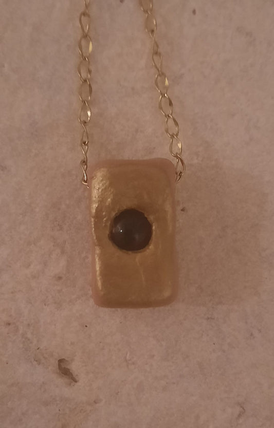 Jewel necklace Obsidian pendent gold