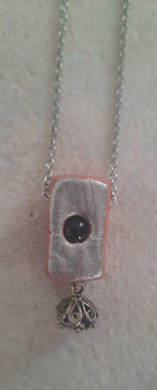 Jewel necklace Element Obsidian-Button silver